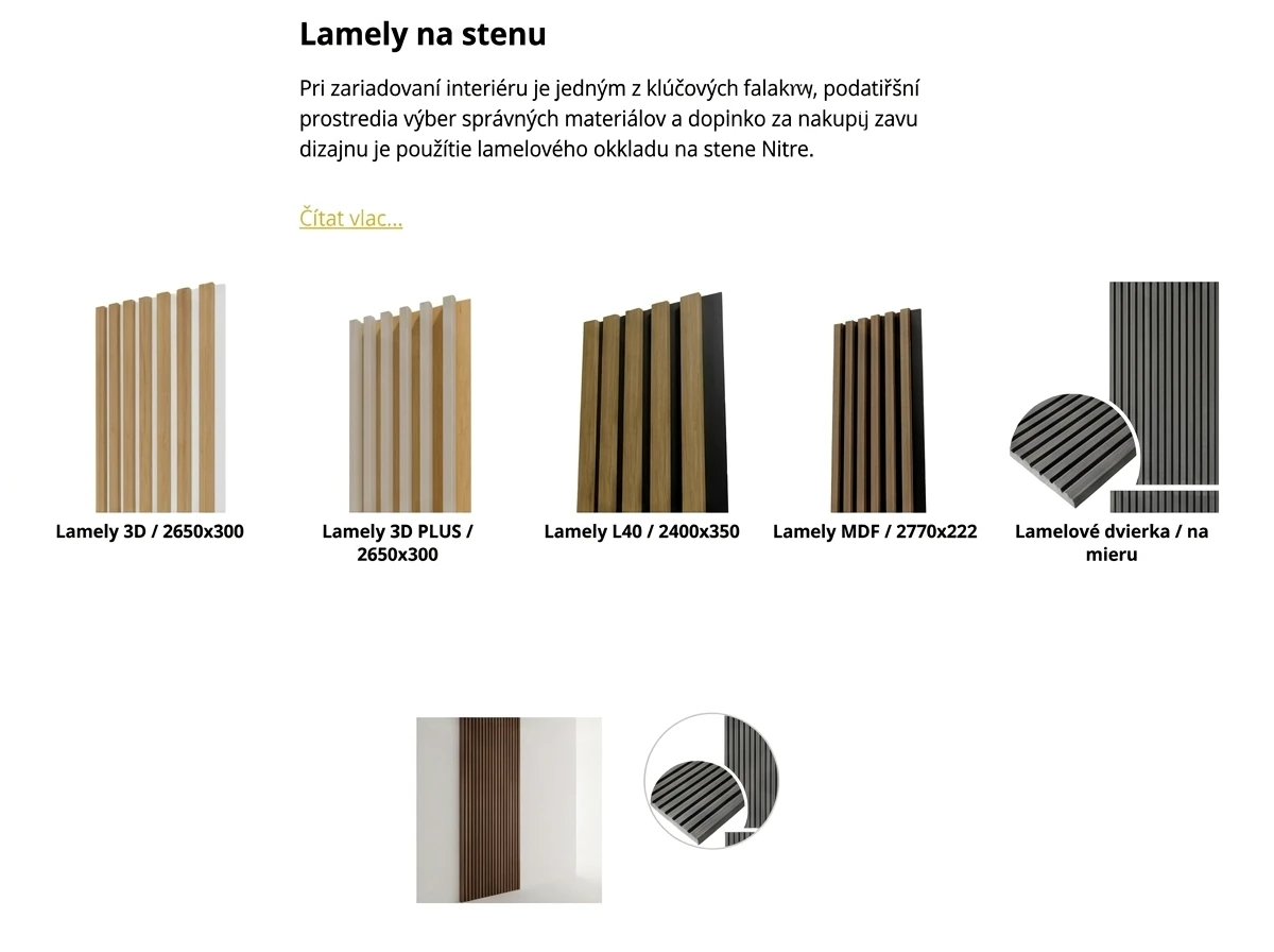 Preh�ad typov lamelov�ch panelov na stenu v ponuke e-shopu CPS Kovania.