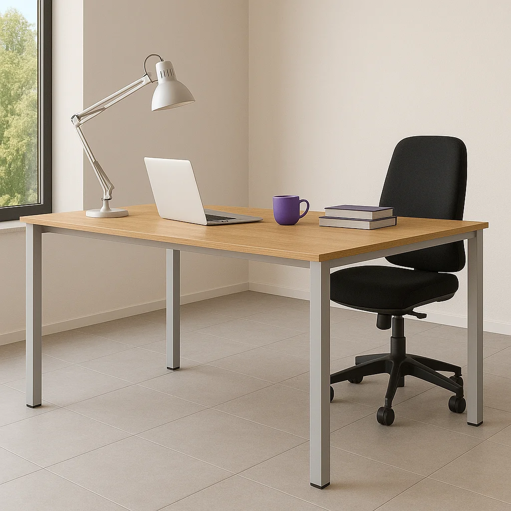 Kancelrsky stl s kovovmi nohami v modernom interiri