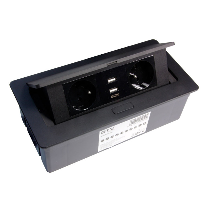 Výklopná zásuvka GTV SOFT/ 2x zásuvka + 2x USB / čierna matná / AE-PBSUC2GU-20