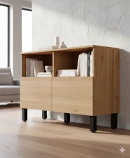 Dreven� skrinka na �iernych pevn�ch n�bytkov�ch no�i�k�ch 40x40 mm v modernom interi�ri