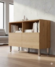 Skrinka na hlin�kov�ch pevn�ch no�i�k�ch 40x40 mm v modernom interi�ri s drevenou podlahou